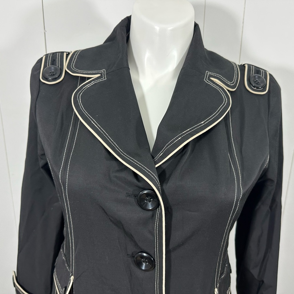 Y2K GUESS Womenβs Sz XL Black Trench Coat Jacket Double-Breast Pleated - Picture 2 of 16